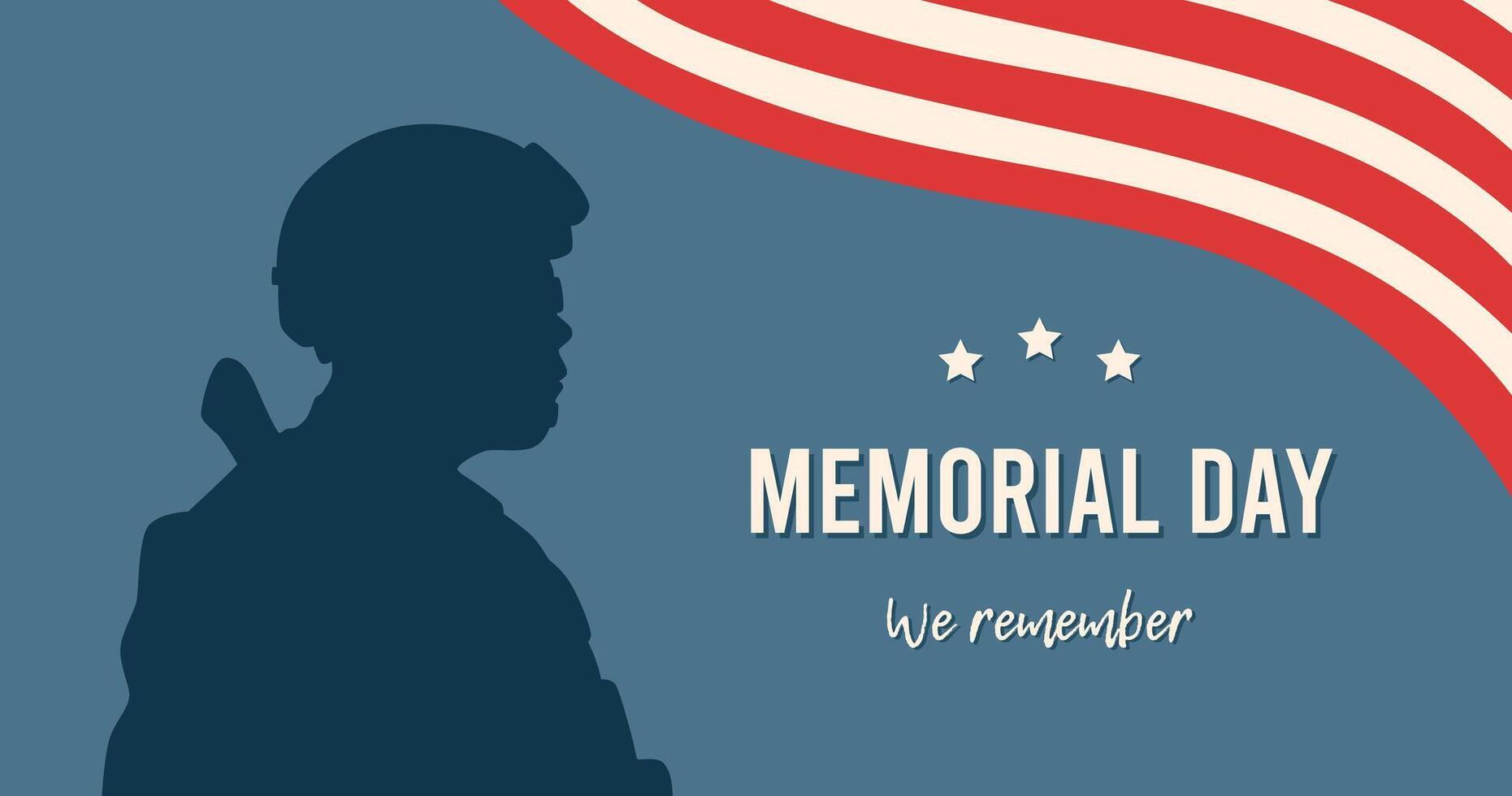 Memorial day background. The silhouette of a soldier and american flag. vector