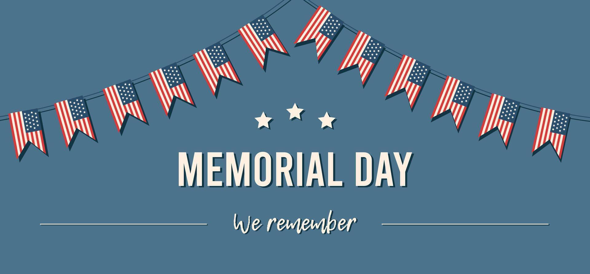 Memorial day background. American flags garland. vector