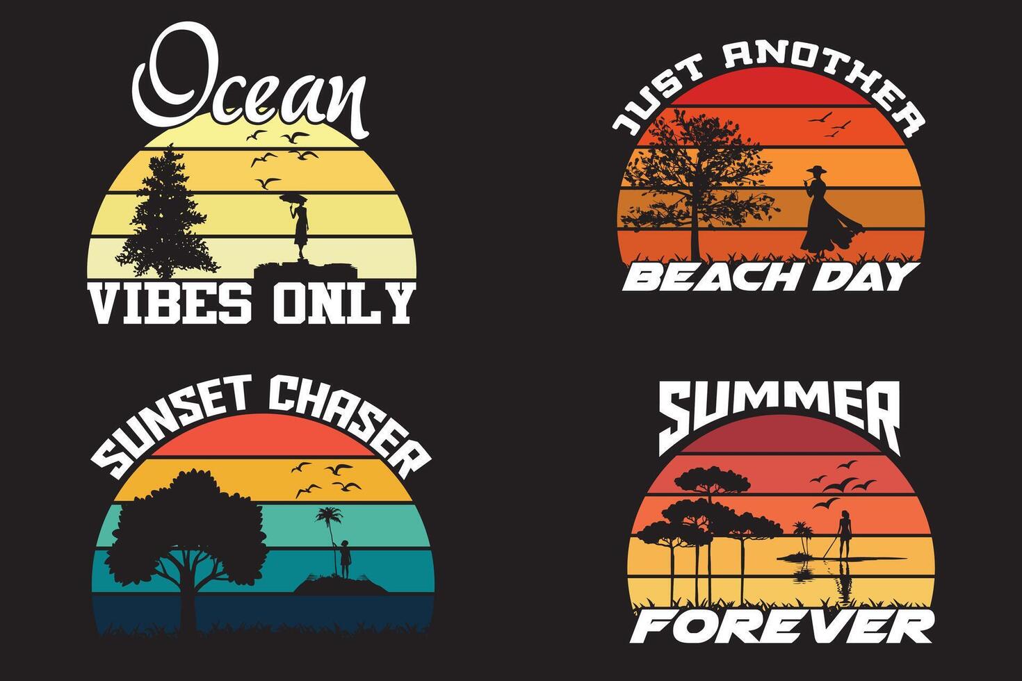 verano Clásico camiseta diseño manojo, playa camiseta conjunto vector