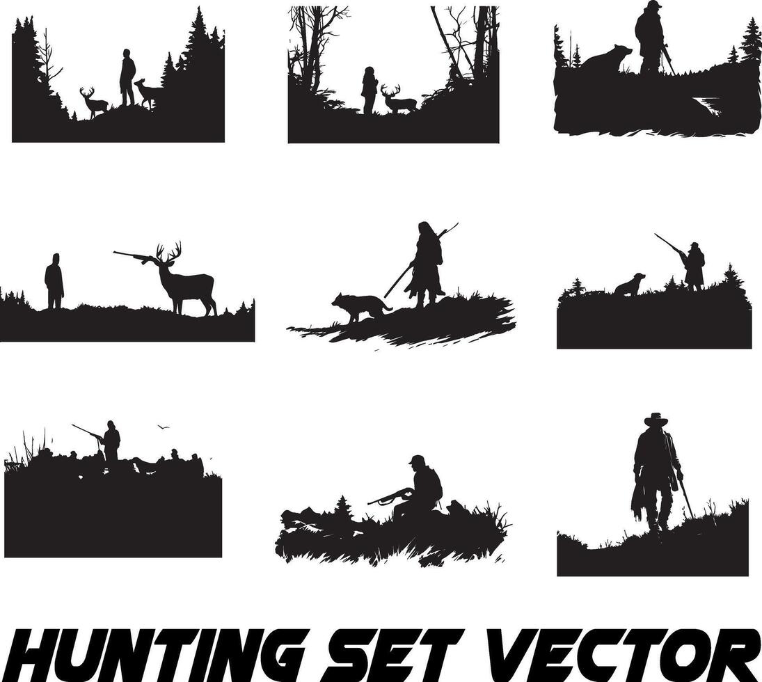 Deer Hunting Silhouette. Dear Hunting Illustration. vector