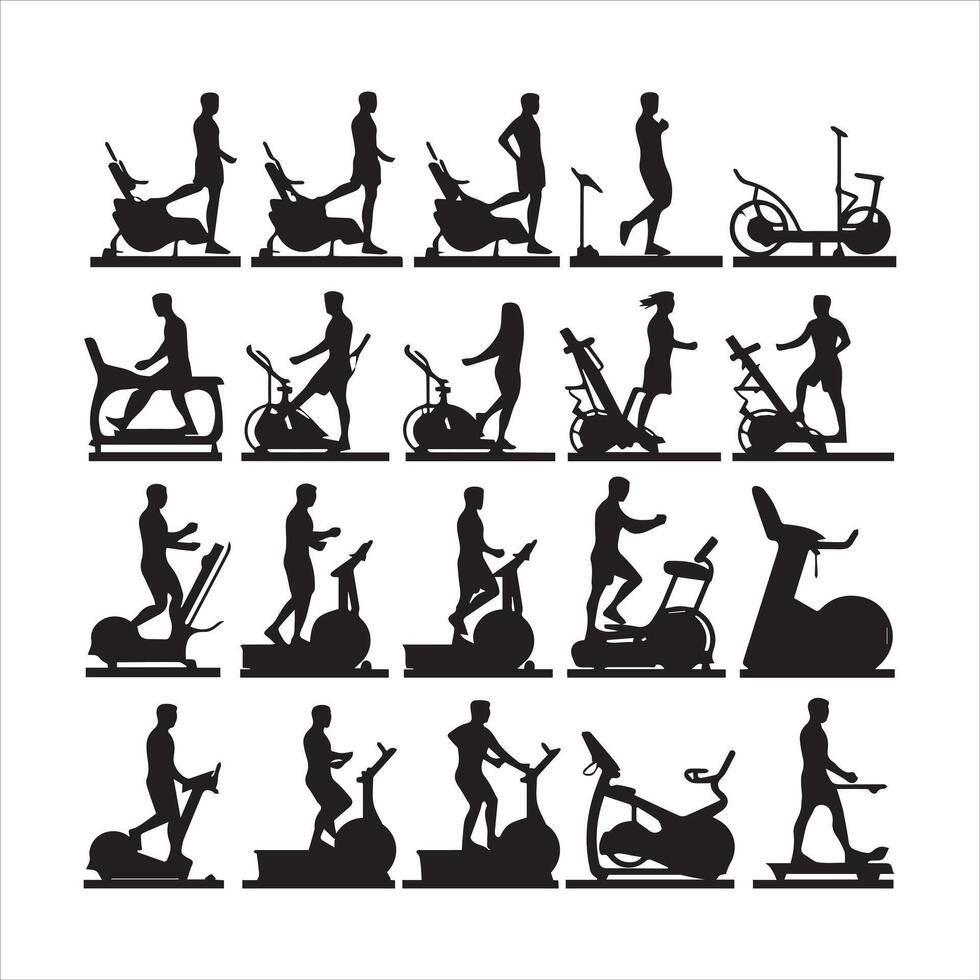 gimnasio rutina de ejercicio silueta colección.humana aptitud ilustración colocar. vector