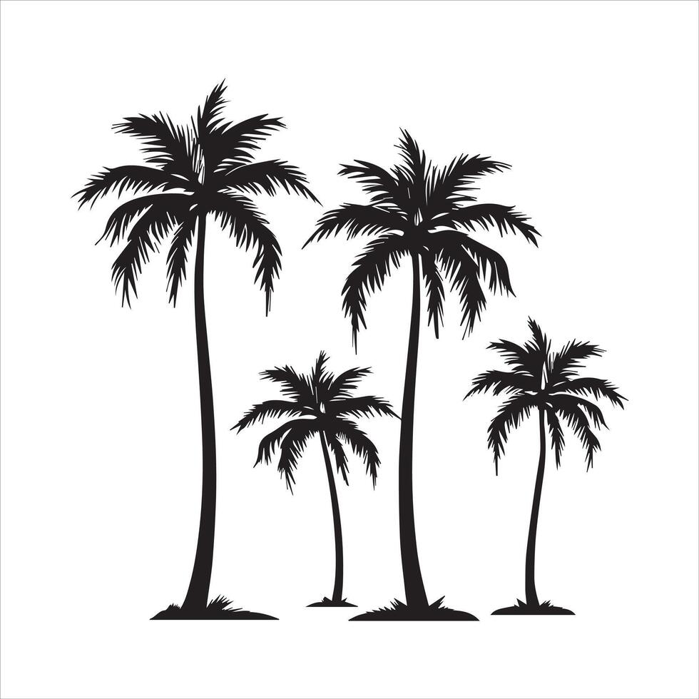 Tree and forest silhouettes silhouette tree line drawing set coconut tree silhouette illustrations vector