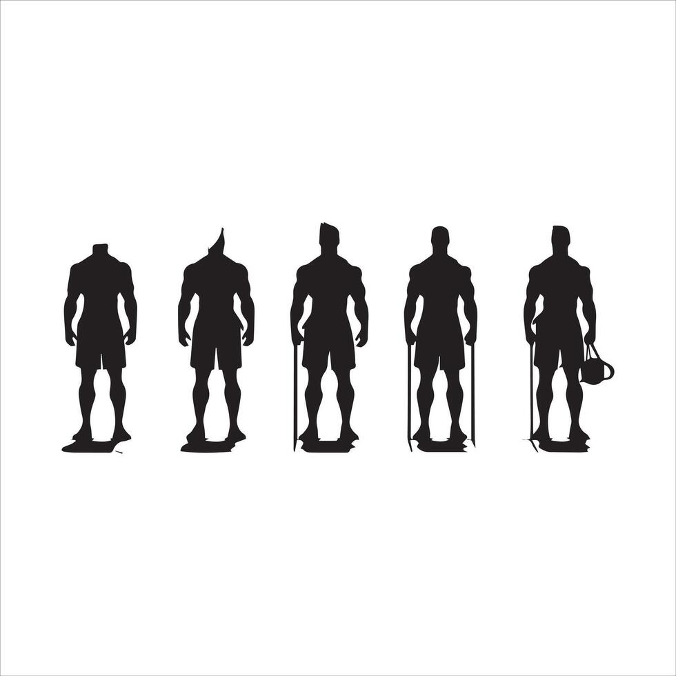 Gym workout silhouette collection.human fitness illustration set. vector