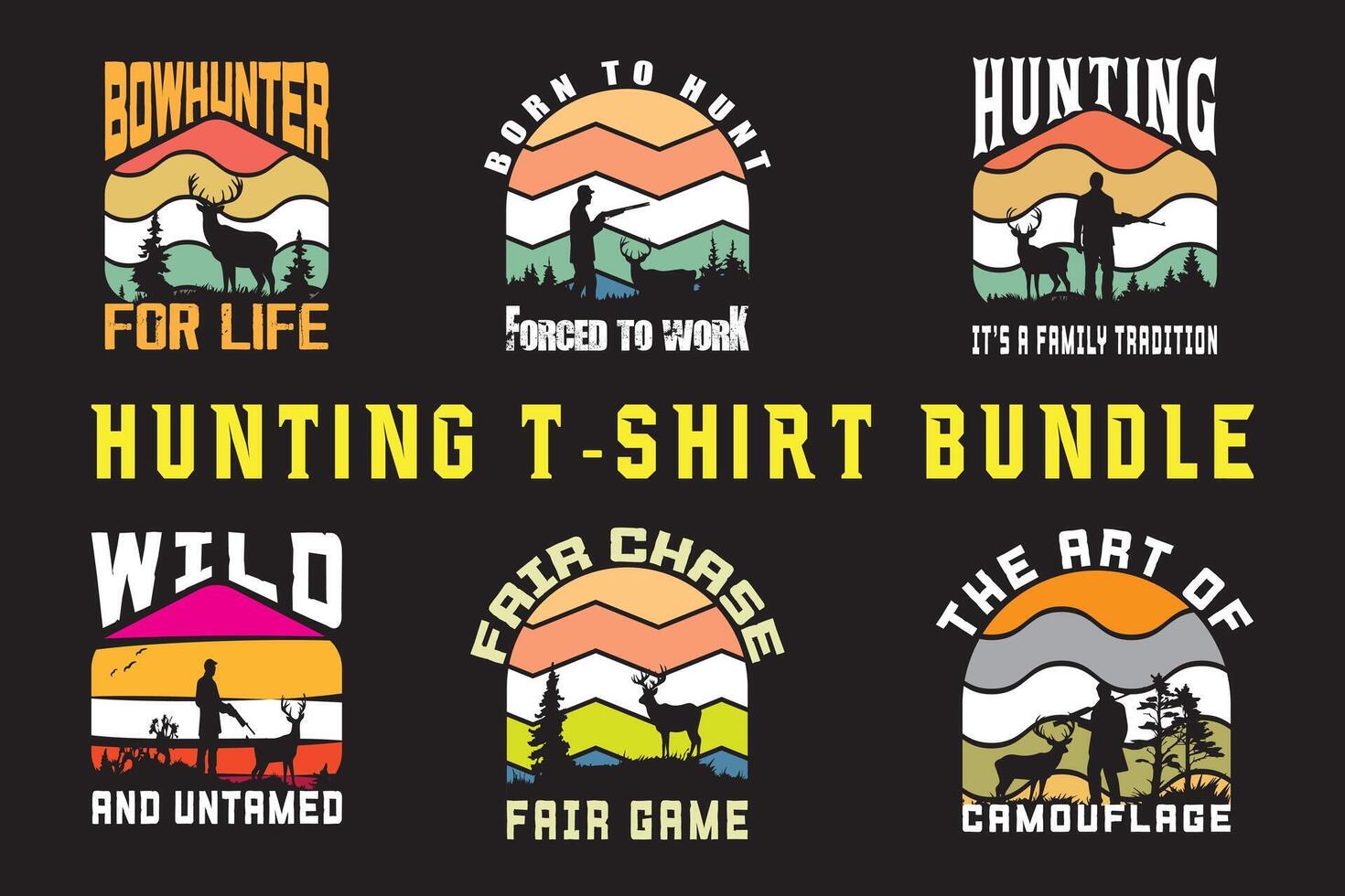 Hunting T shirt design creative graphic collection Vintage hunting illustration bundle vector