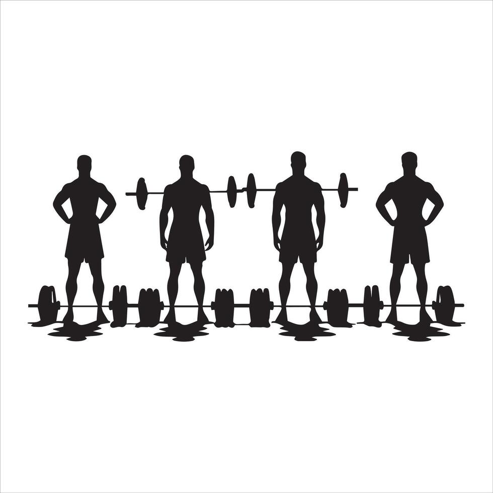 Gym workout silhouette collection.human fitness illustration set. vector