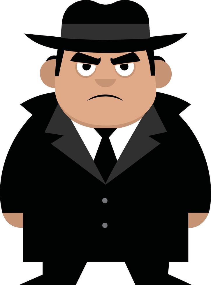 Illustration of a mafia wearing a black hat and a black suit vector