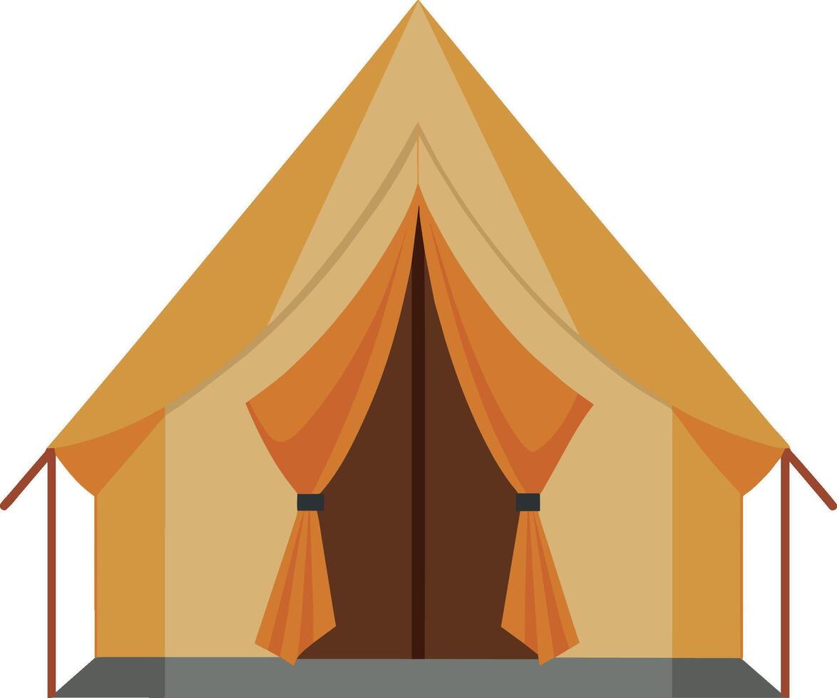 tent with orange curtains on the top and the back of the door in the middle. vector