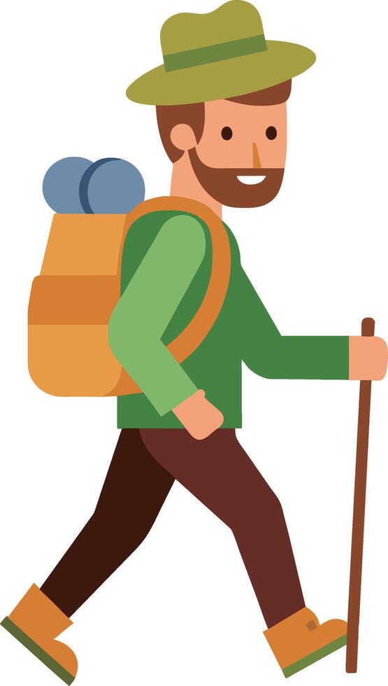Illustration of a Hiking Man Walking with a Backpack on His Back vector