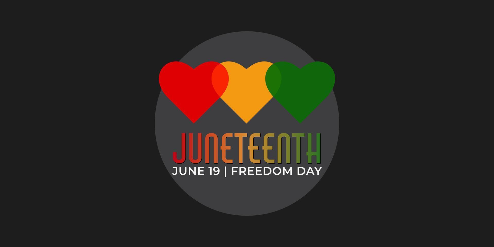 Juneteenth Banner With Overlay Hearts in Pan-African Flag Colors. Illustration Juneteenth Freedom Day. vector