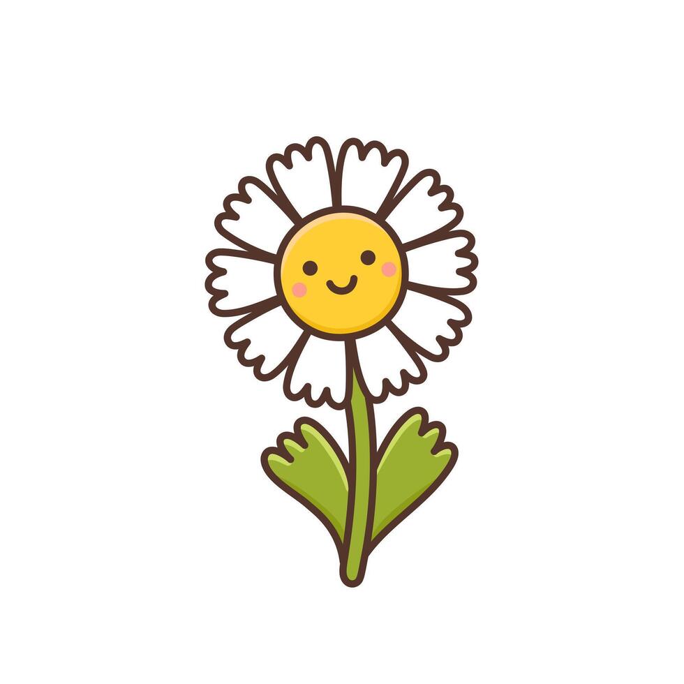 Kawaii flower chamomile. Cute plant with happy smiling face. Funny cartoon character. Summer or spring design element vector