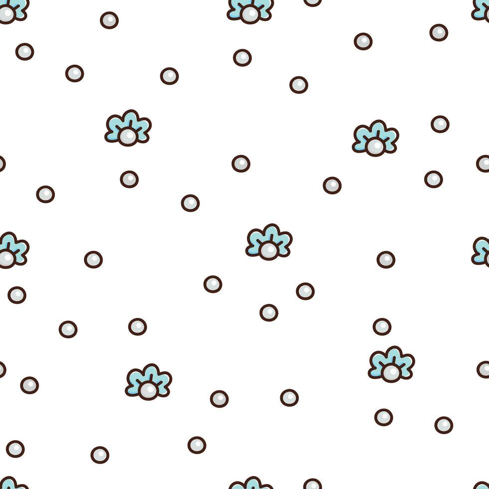 Beautiful seamless pattern with sea or ocean life. Undersea backdrop with shell and pearl. Illustration in cute kawaii style. vector