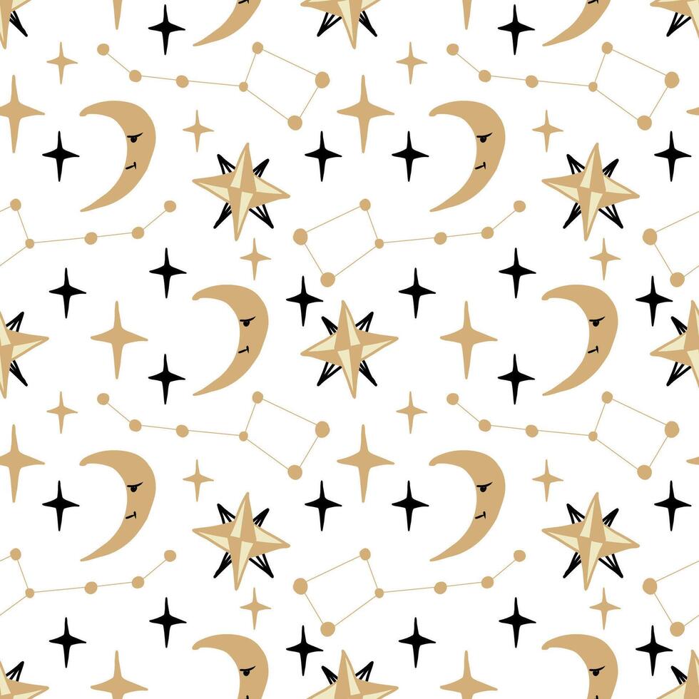 Magic celestial seamless pattern, hand drawn mystical elements. vector