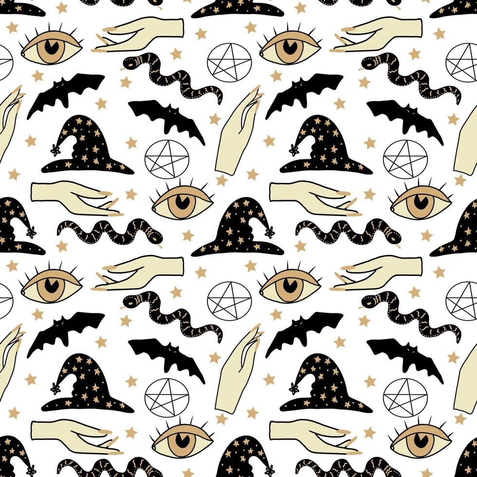 Magic celestial seamless pattern, hand drawn mystical elements. vector