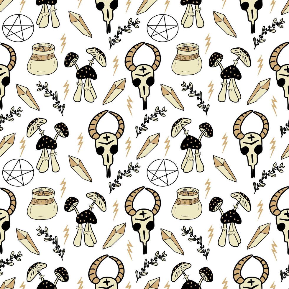 Magic celestial seamless pattern, hand drawn mystical elements. vector
