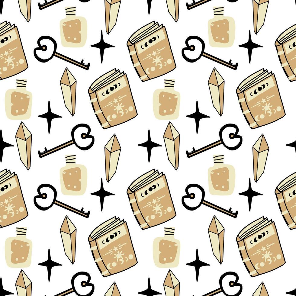 Magic celestial seamless pattern, hand drawn mystical elements. vector