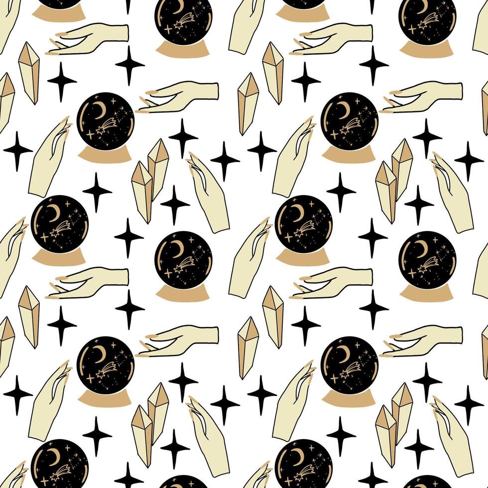 Magic celestial seamless pattern, hand drawn mystical elements. vector