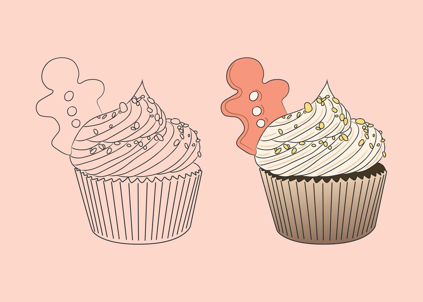 Christmas cupcake with ginger man and pastry sprinkles vector