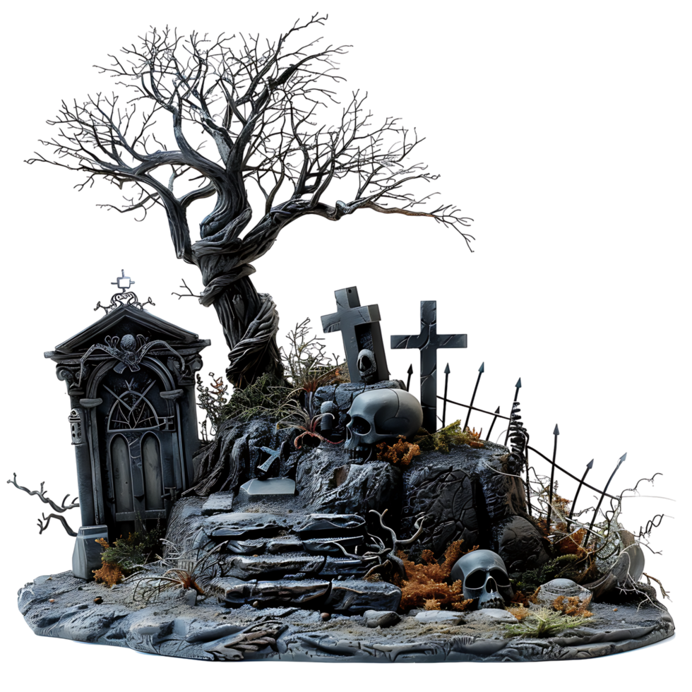 Scary halloween graveyard on isolated transparent background png