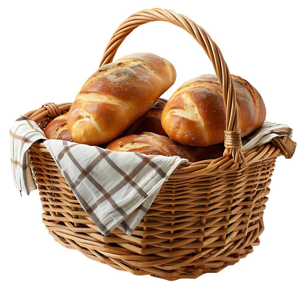 Bread in picnic basket on isolated transparent background png