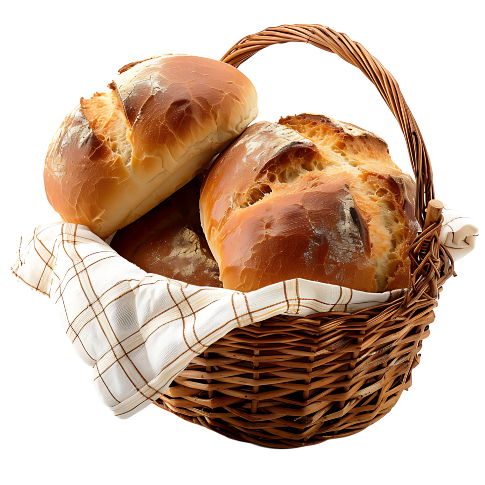 Bread in picnic basket on isolated transparent background png