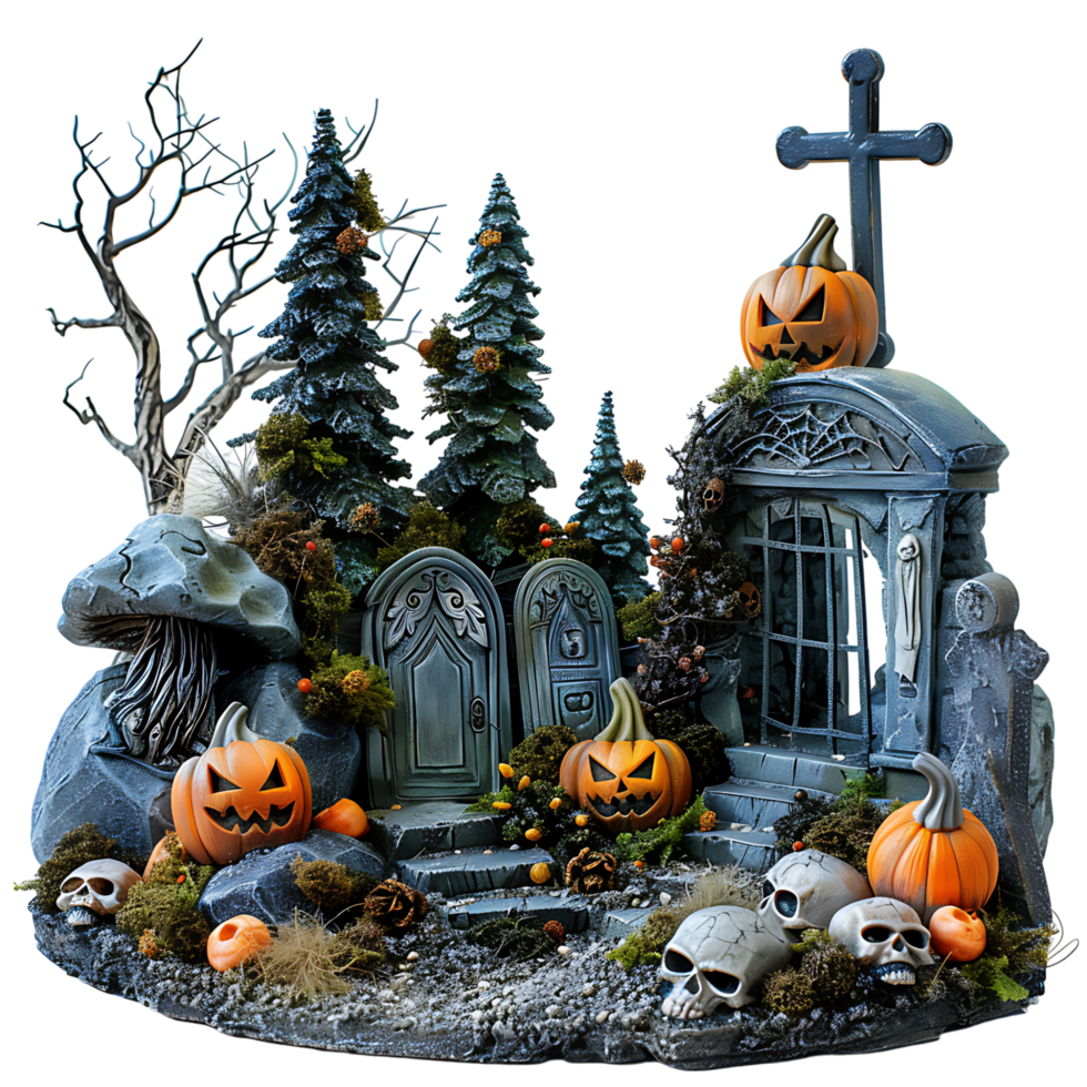 Scary halloween graveyard on isolated transparent background png