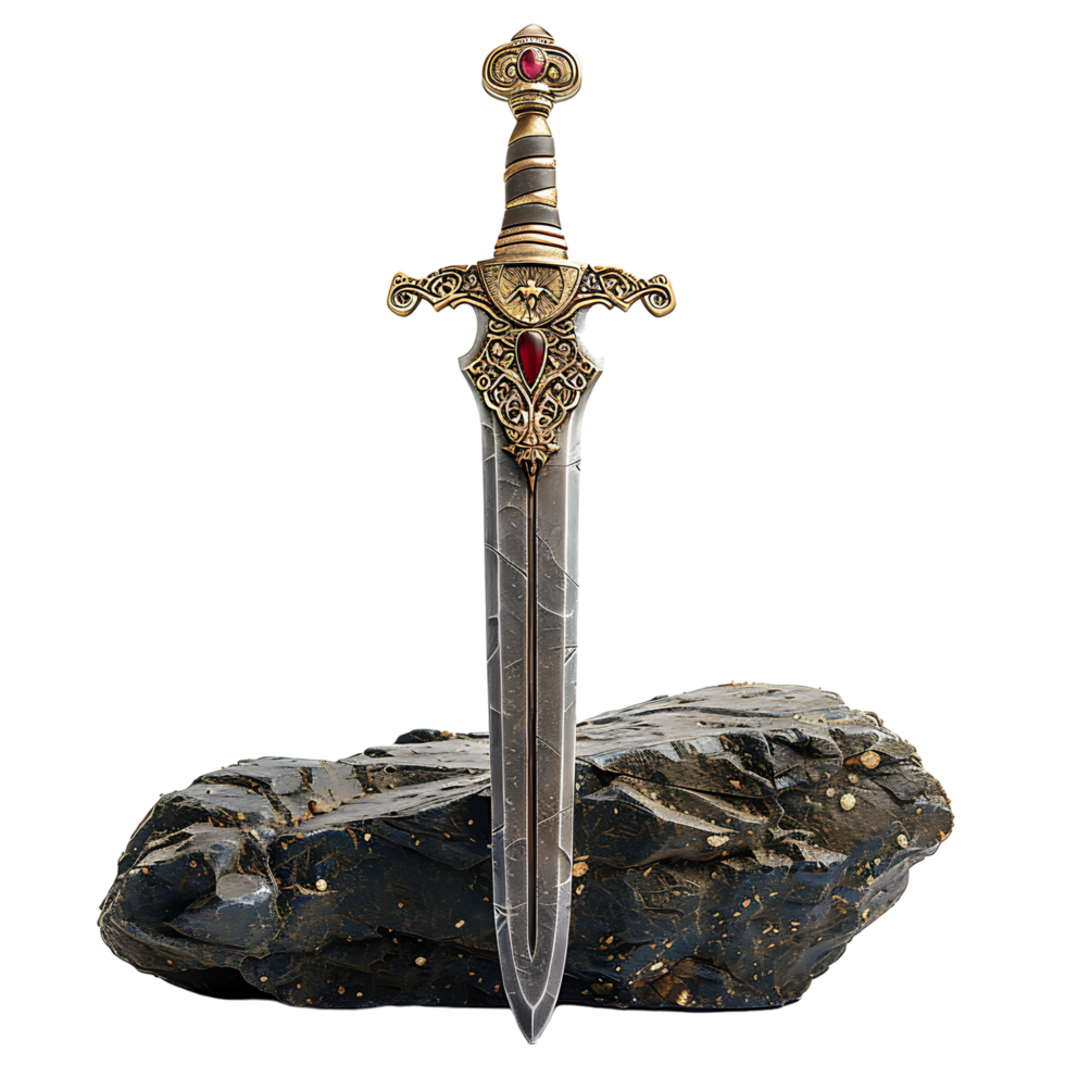 Excalibur sword in the stone on isolated transparent background png