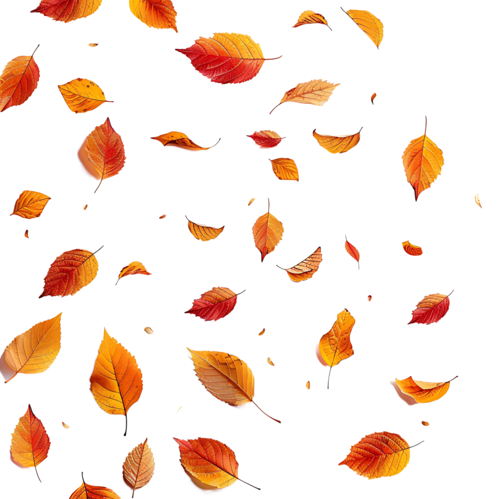 Autumn leaves flying on isolated transparent background png