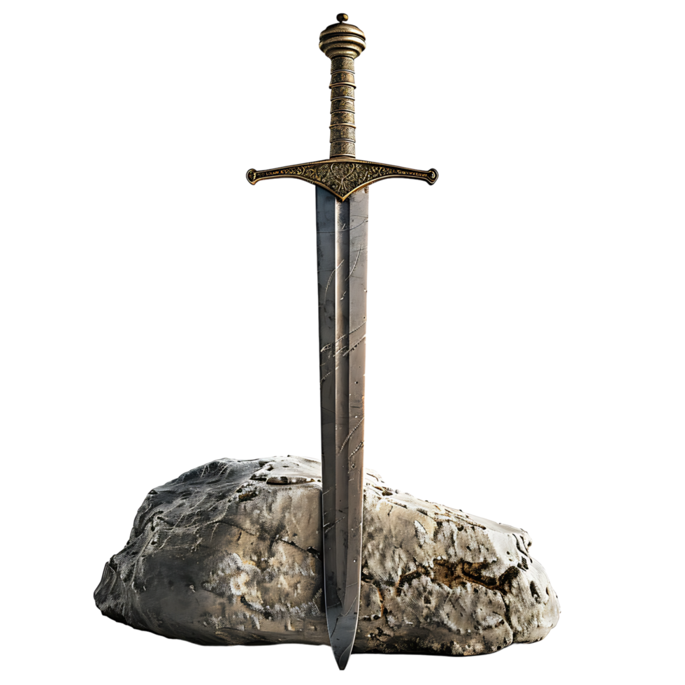 Excalibur épée dans le pierre sur isolé transparent Contexte png