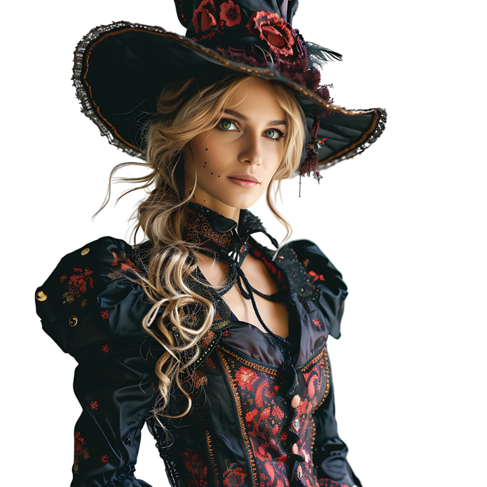Pretty witch model cosplay on isolated transparent background png