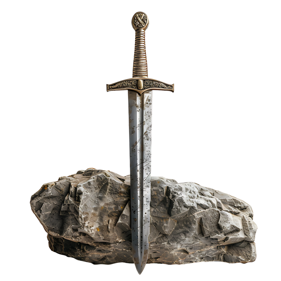 Excalibur sword in the stone on isolated transparent background png