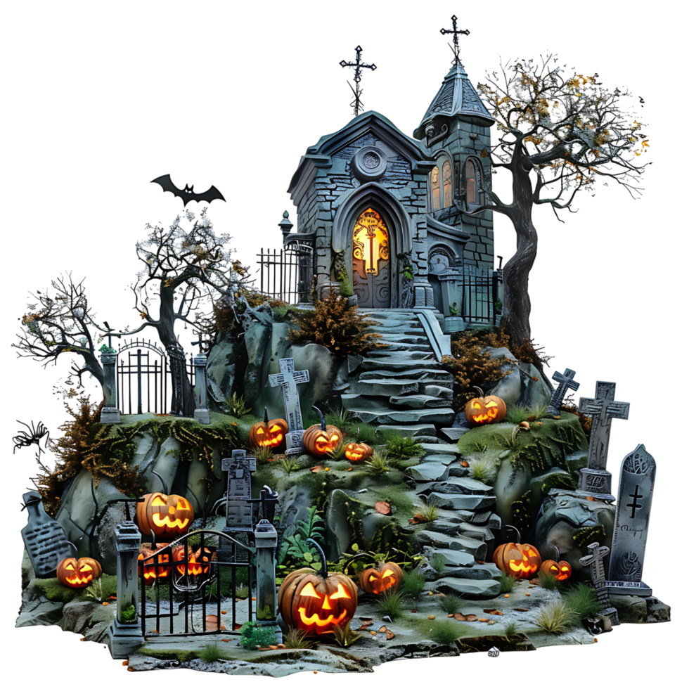 Scary halloween graveyard on isolated transparent background png