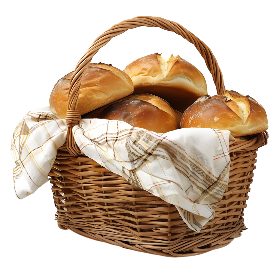 Bread in picnic basket on isolated transparent background png