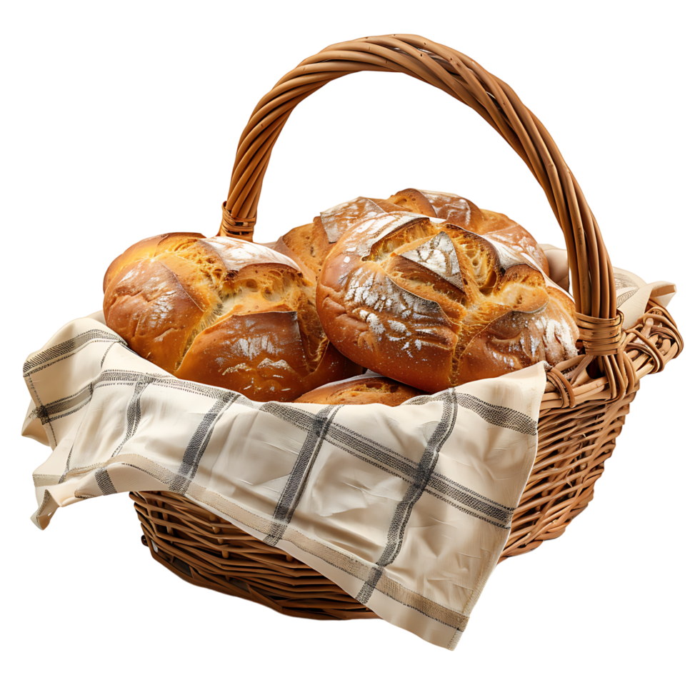 Bread in picnic basket on isolated transparent background png