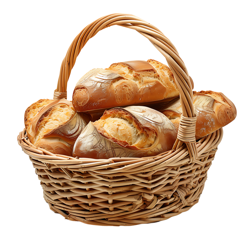 Bread in picnic basket on isolated transparent background png