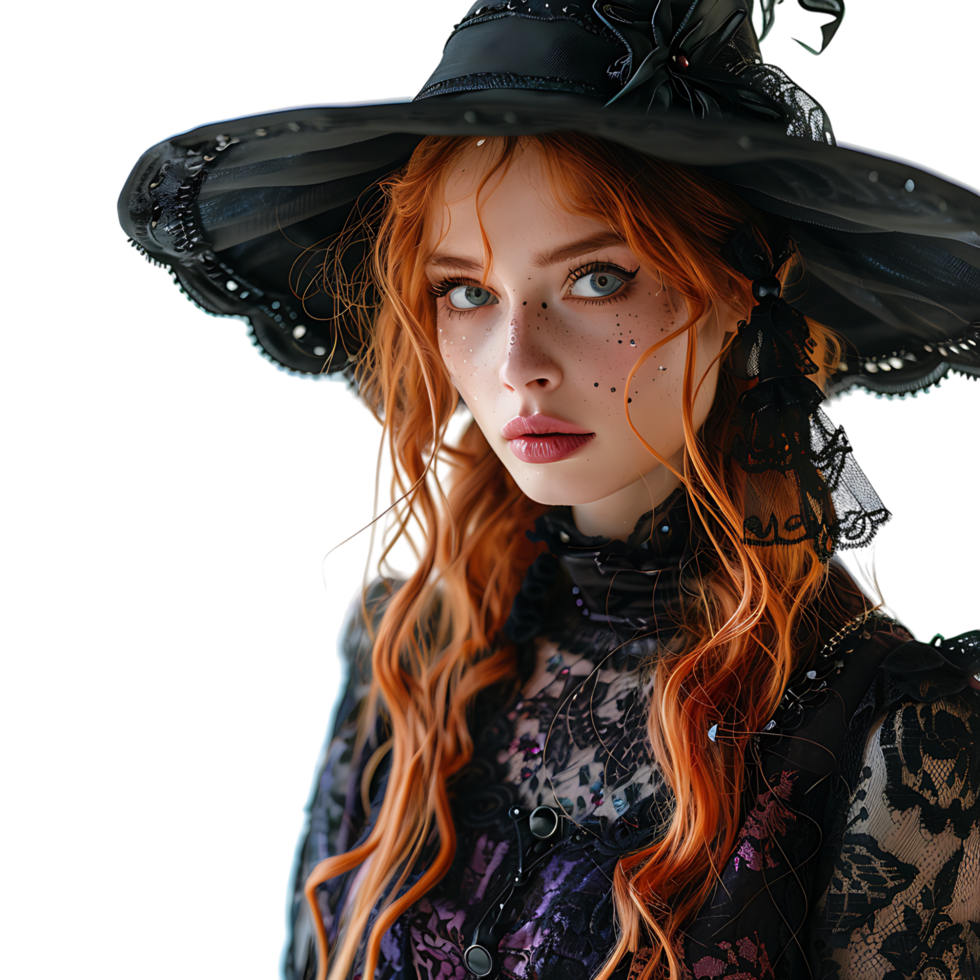 Pretty witch model cosplay on isolated transparent background png