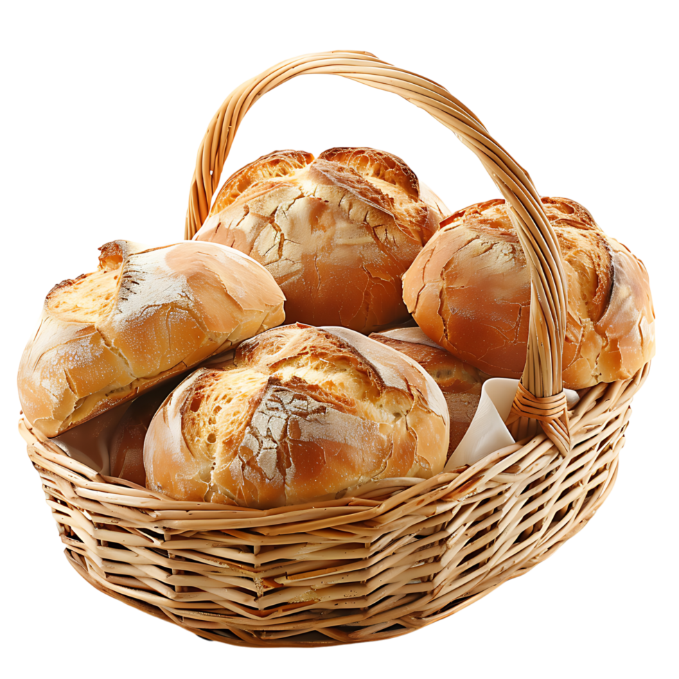 Bread in picnic basket on isolated transparent background png