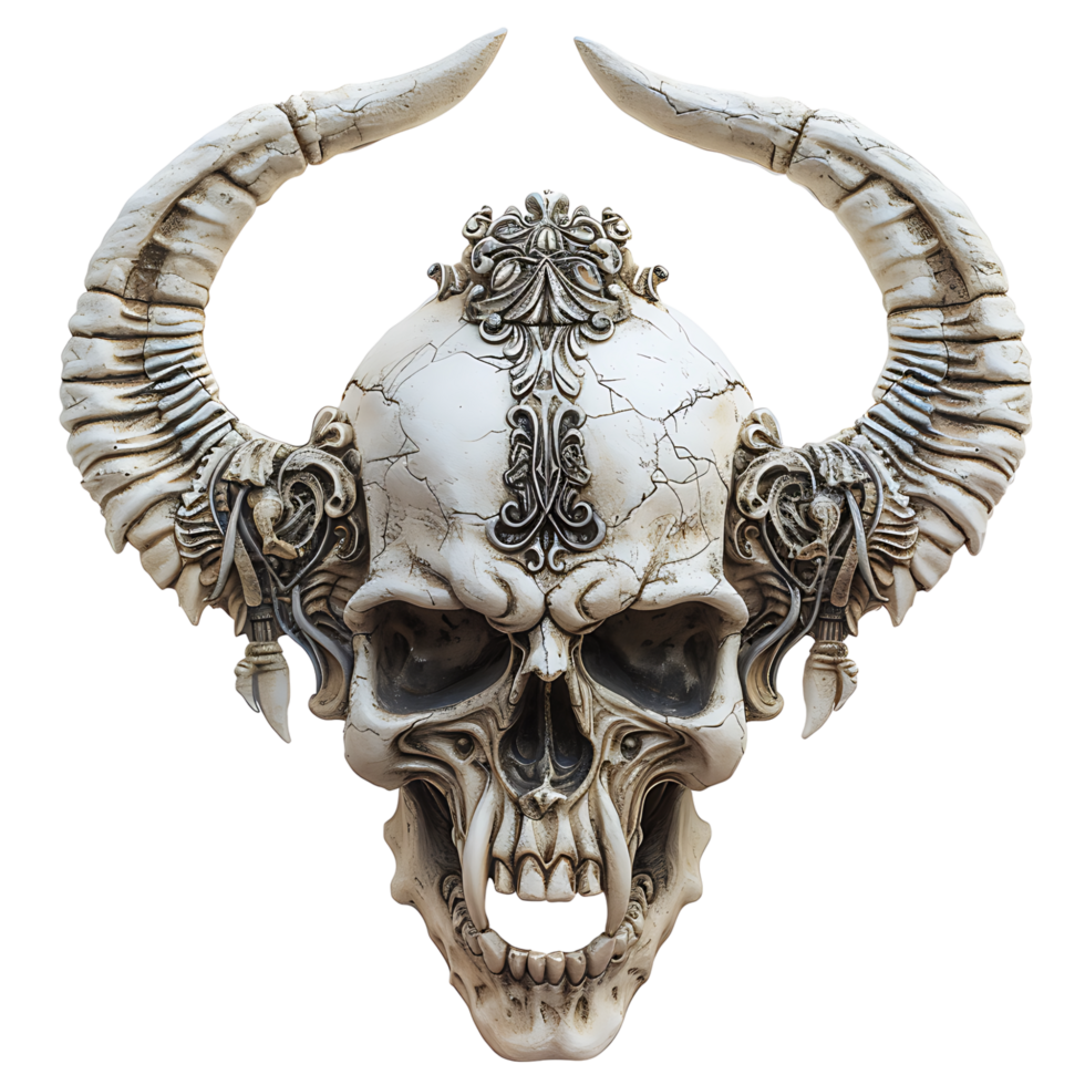 Devil skull with horns on isolated transparent background png