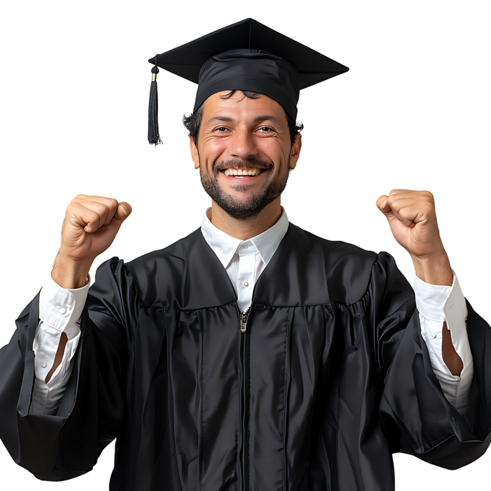 Happy man graduation on isolated transparent background png