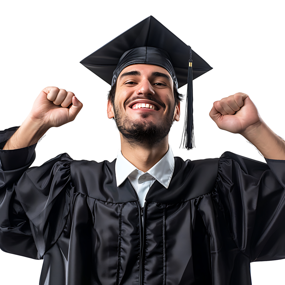 Happy man graduation on isolated transparent background png