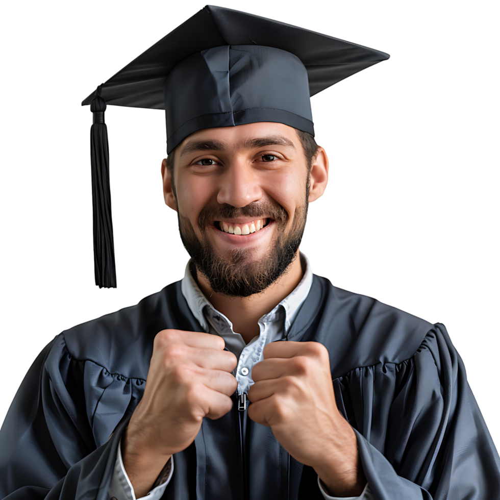 Happy man graduation on isolated transparent background png