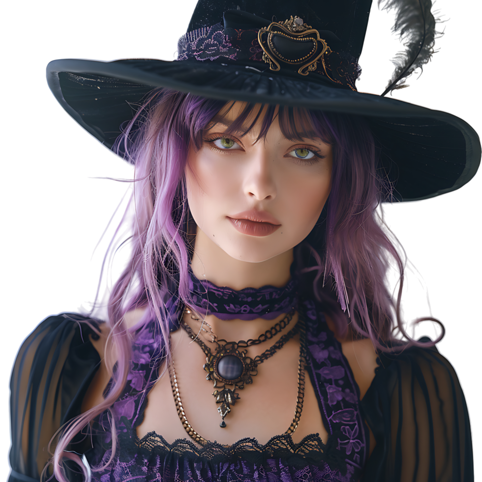 Pretty witch model cosplay on isolated transparent background png