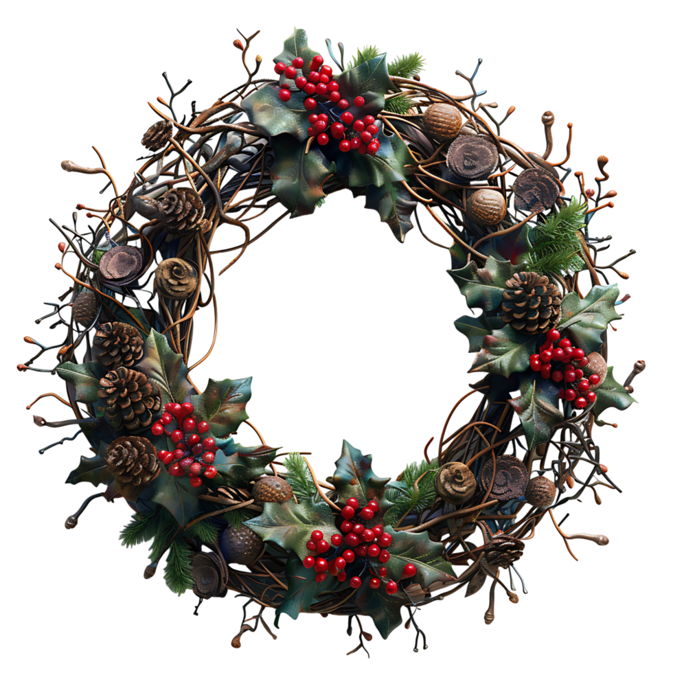 3d christmas wreath on isolated transparent background png
