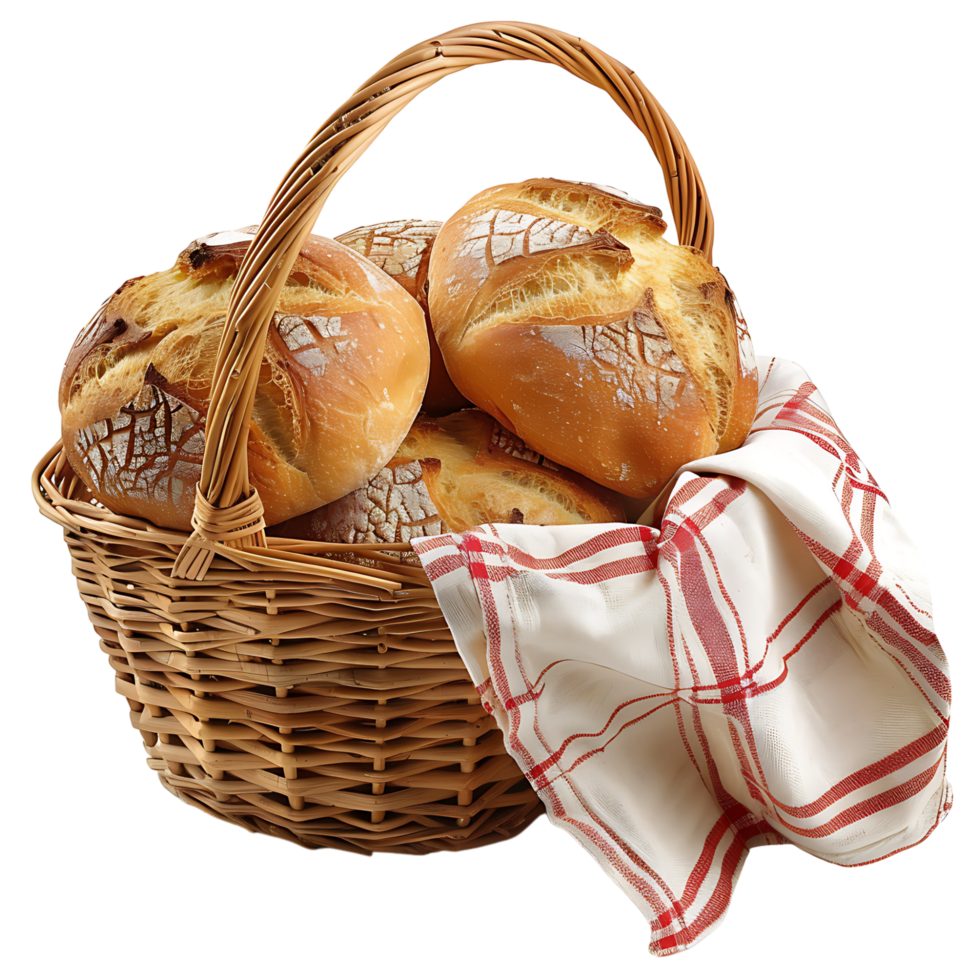 Bread in picnic basket on isolated transparent background png