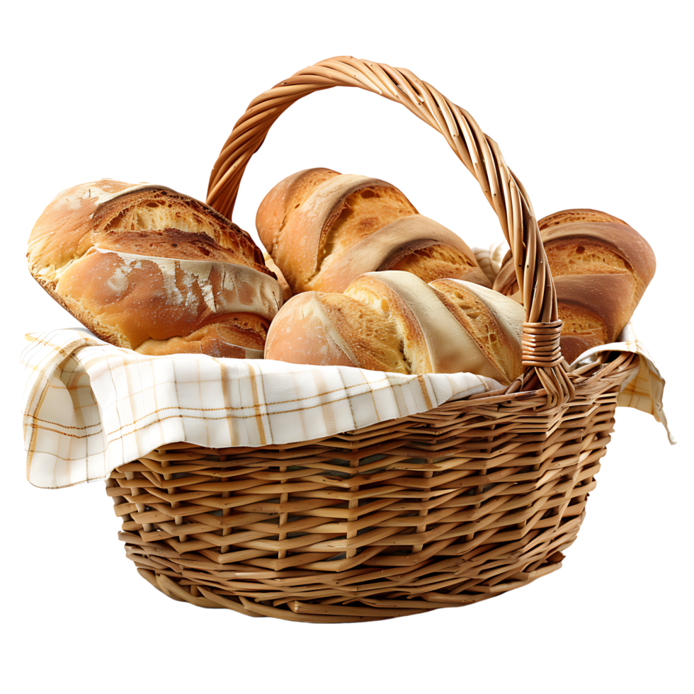 Bread in picnic basket on isolated transparent background png