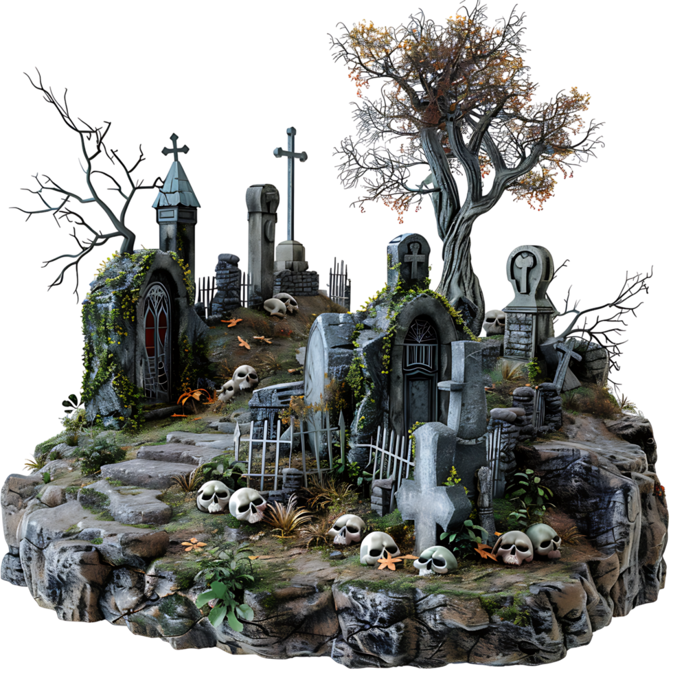 Scary halloween graveyard on isolated transparent background png