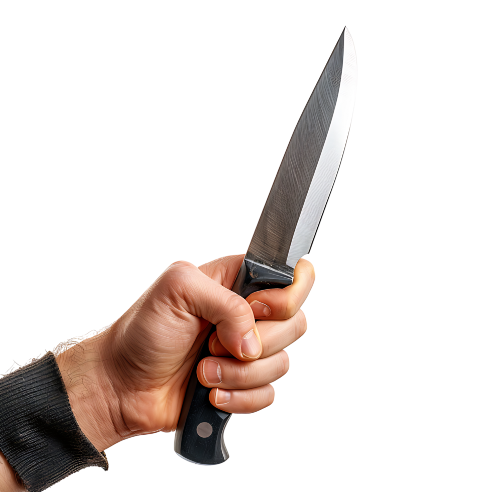 Hand holding knife on isolated transparent background png