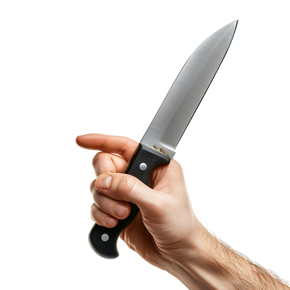 Hand holding knife on isolated transparent background png