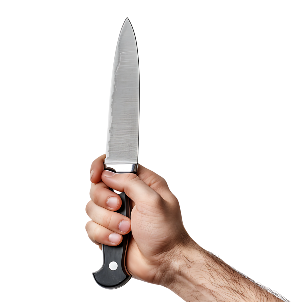 Hand holding knife on isolated transparent background png