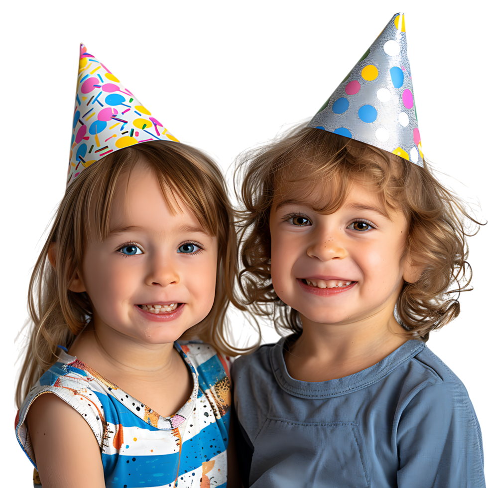 Happy birthday kids wearing birthday hat on isolated transparent background png