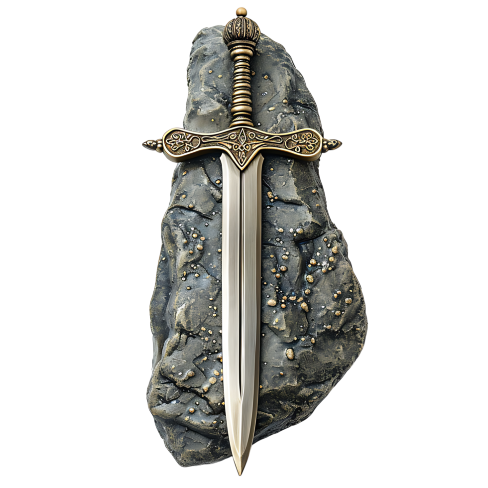 Excalibur épée dans le pierre sur isolé transparent Contexte png